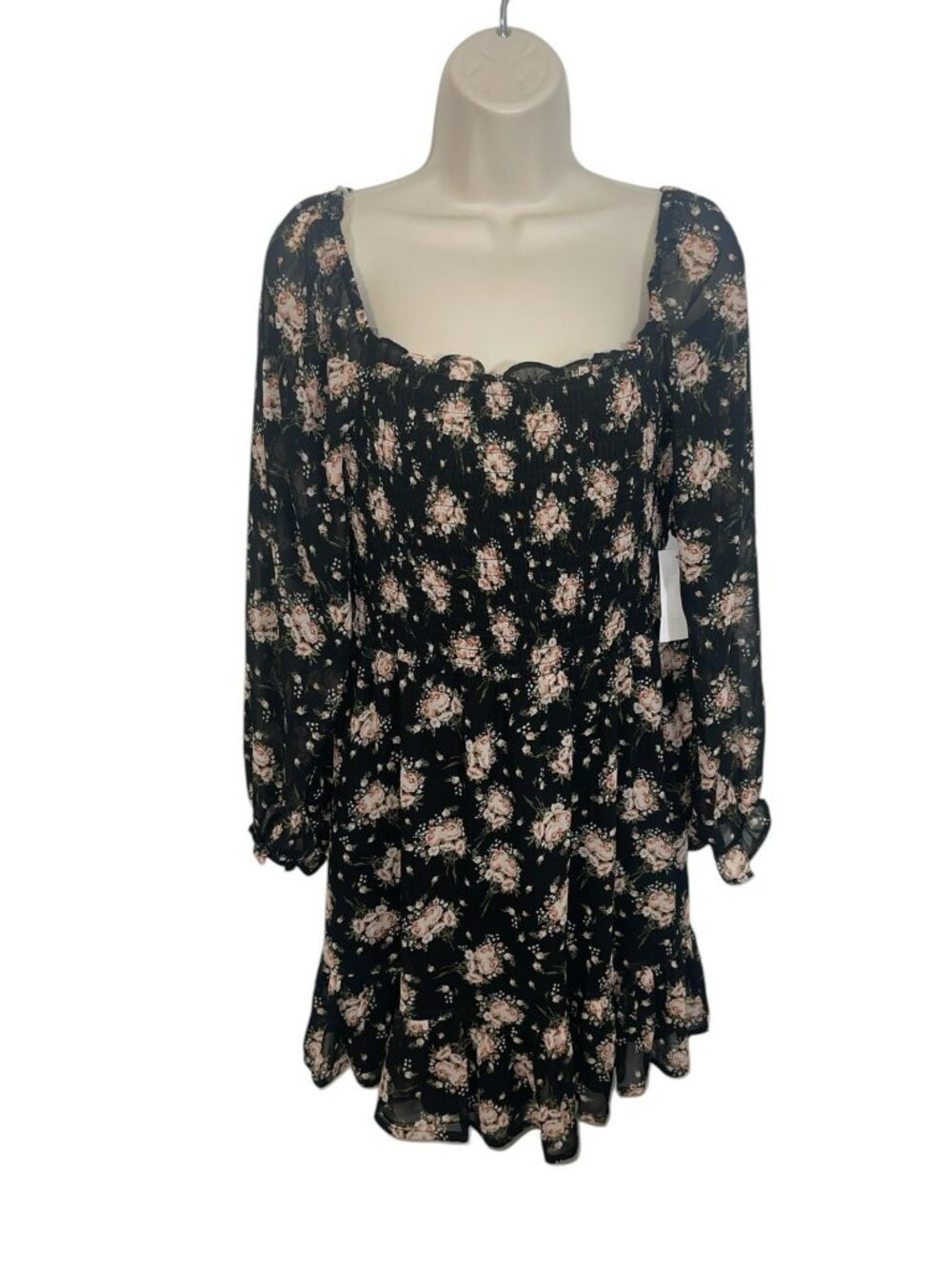 AS U WISH Women's Size Medium Black Floral Printed Mini Dress Retail $44.00